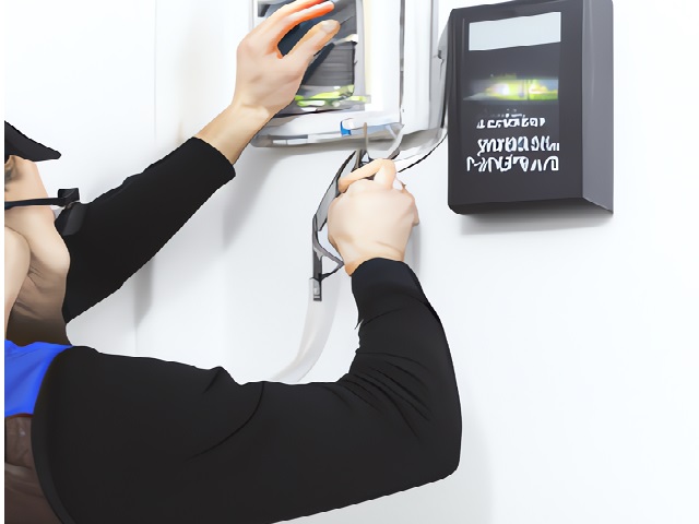 alarm installer putting up keypad