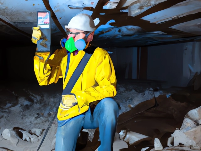 asbestos removal worker measuring level