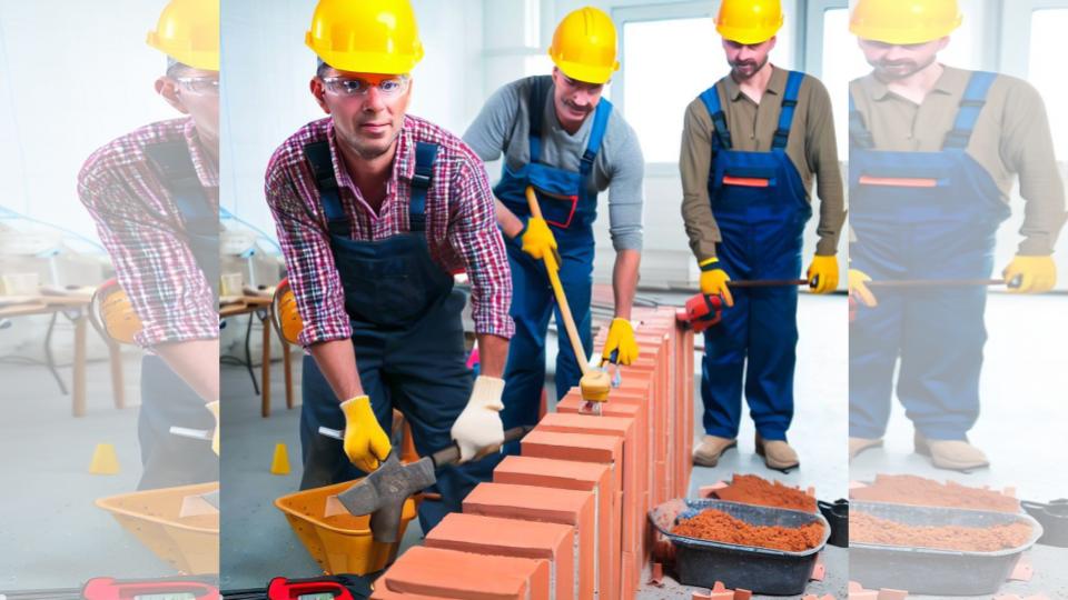 bricklayer putting up brick
