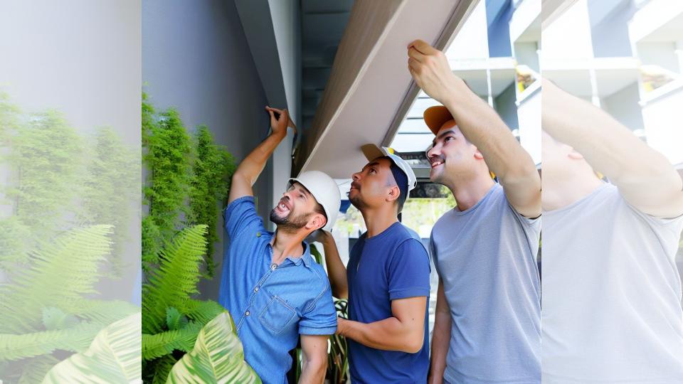 Awning worker installing